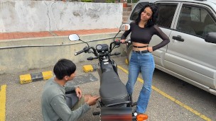 Cute unknown girl asks me for help with her motorcycle and I do some maintenance on her tight pussy.
